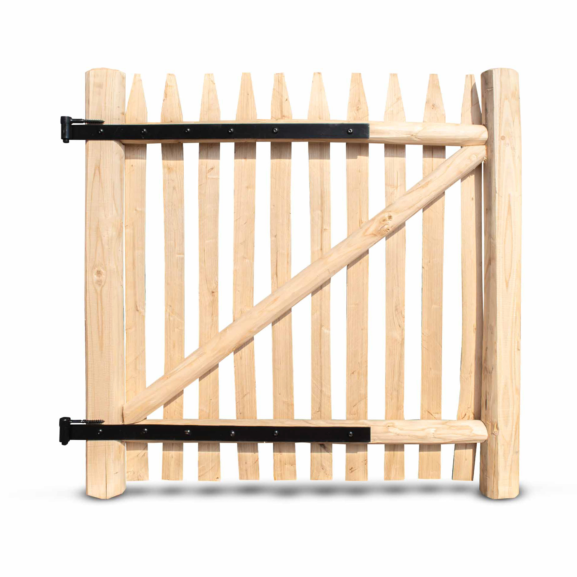 Deluxe Staketenzaun-Tor aus Edelkastanie, Breite 175 cm, Höhe 120 cm (gezapft und geschraubt) inkl. Beschläge, vormontiert
