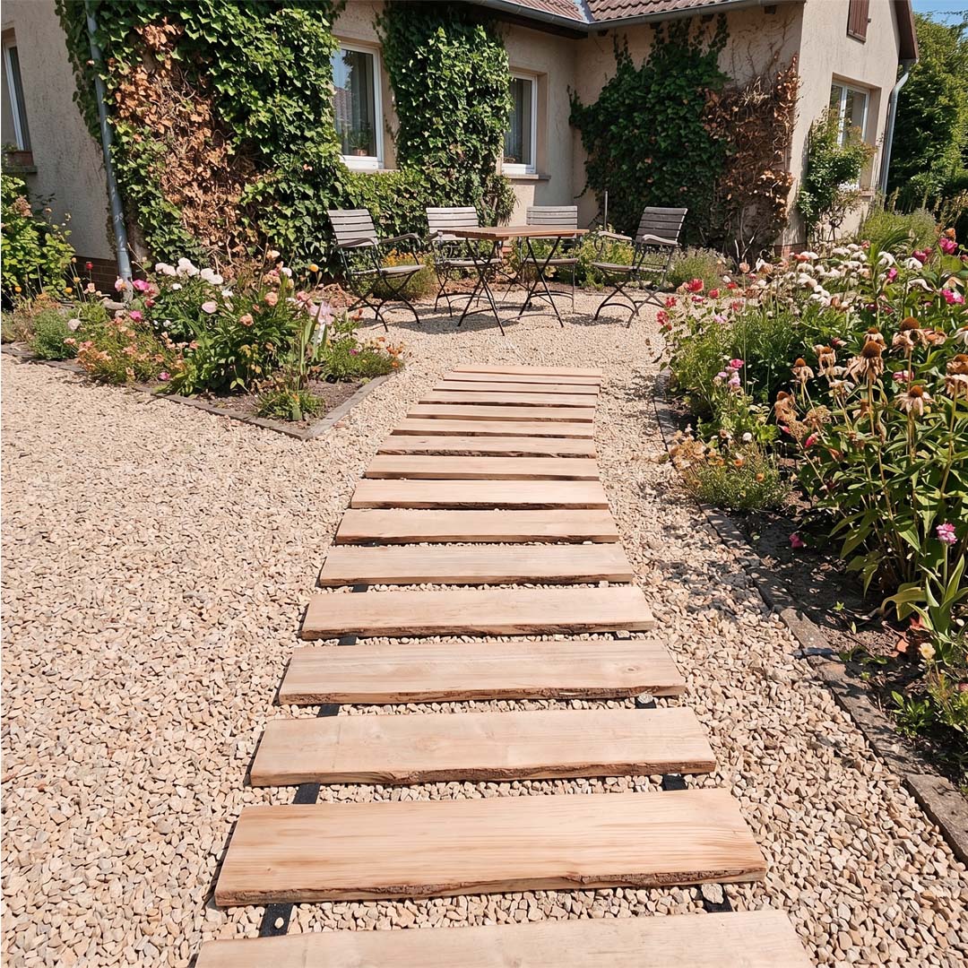 Rollweg, Gartenweg aus Hartholz, Edelkastanie - Länge 2,5 Meter, Breite 60 cm, Abstand ca. 8 cm